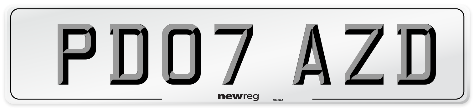 PD07 AZD Number Plate from New Reg
